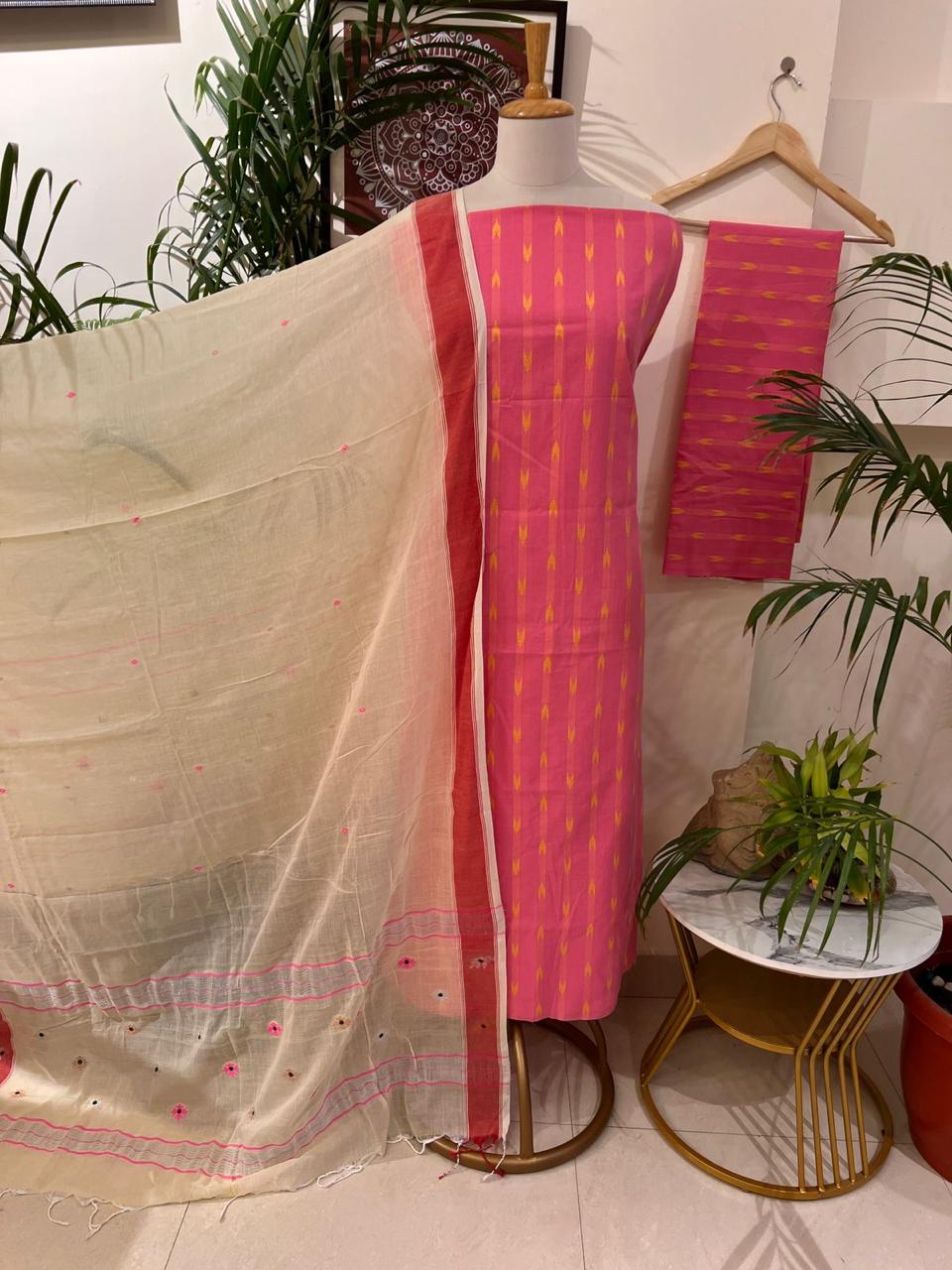 HANDLOOM COTTON KURTA WITH LINEN JAMDANI DUPATTA