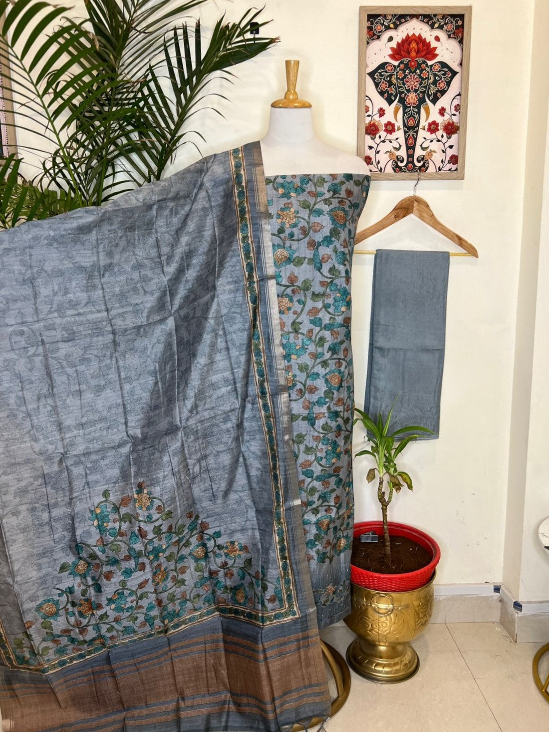 SEMI TUSSER KALAMKARI PRINT SUIT