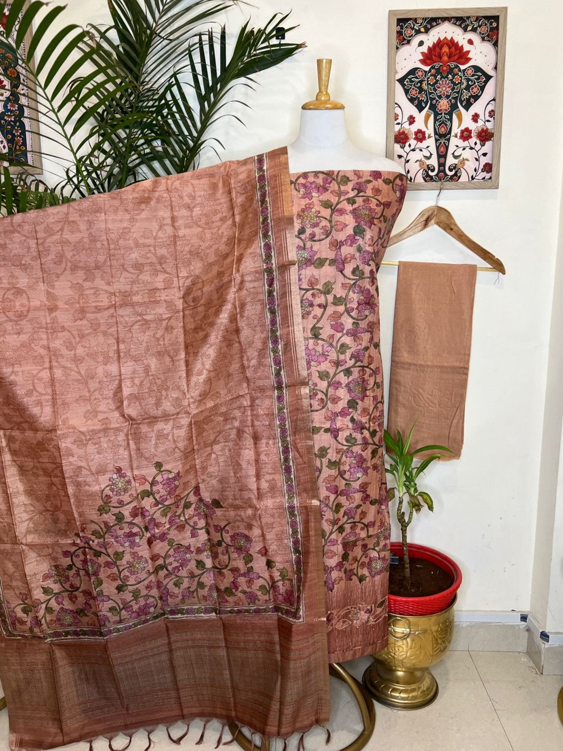 SEMI TUSSER KALAMKARI PRINT SUIT