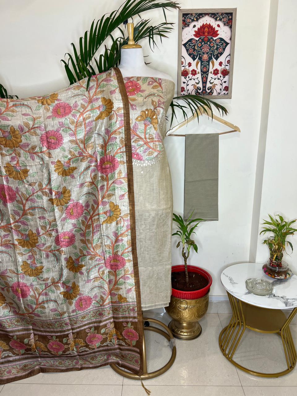 SLUB CHANDERI THREE PIECE SET