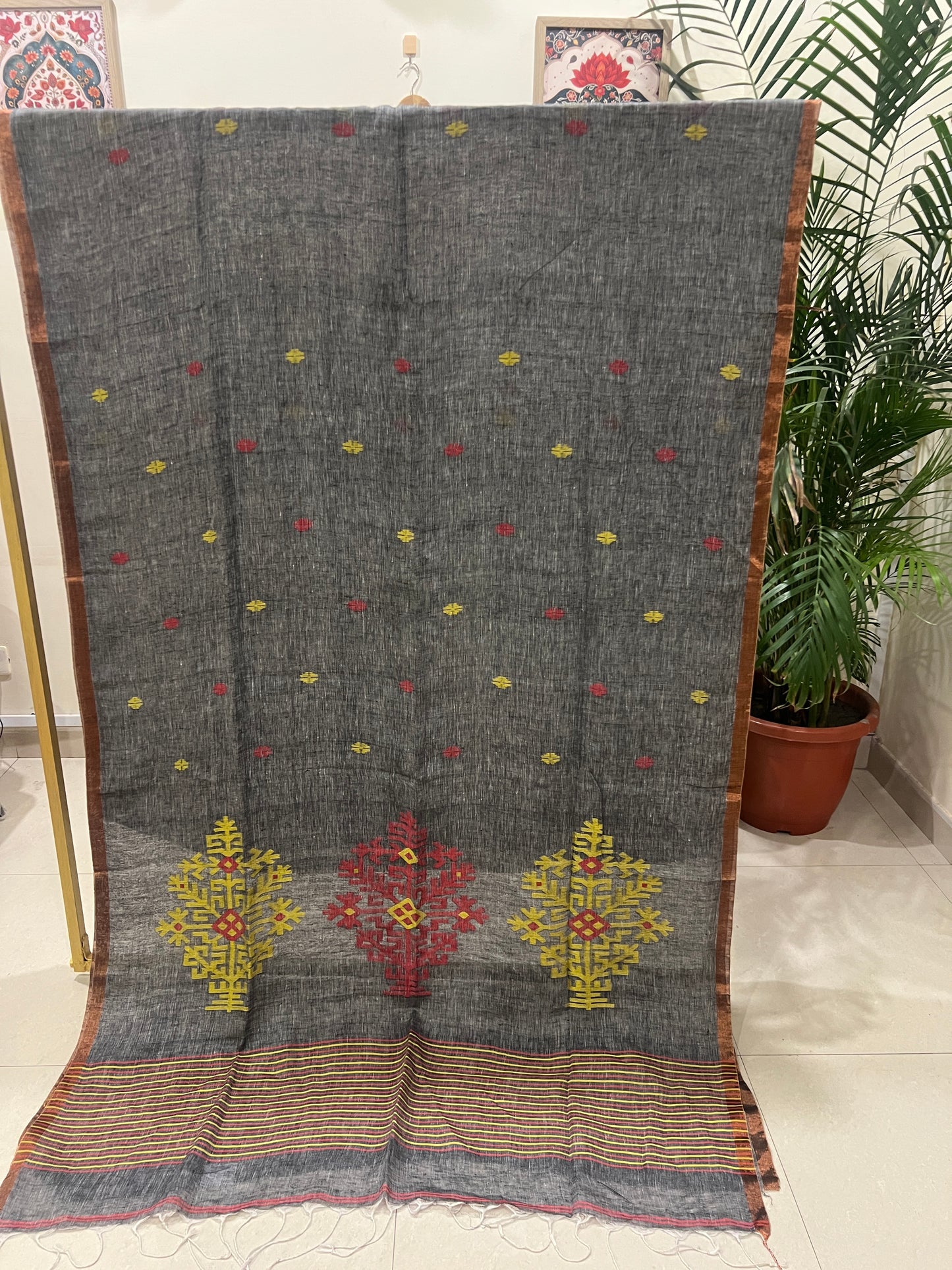 LINEN JAMDANI SAREE (PH4757)