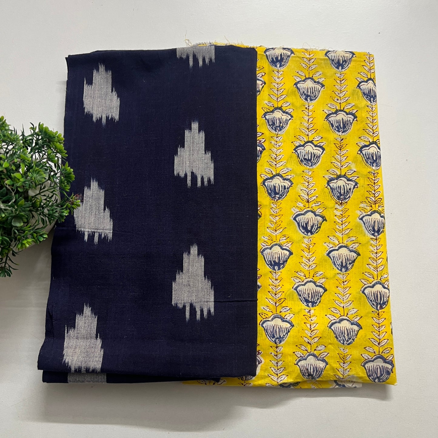 Soft Handloom Ikat Cotton With Pure Cotton Hand Block Print Combo Set (PH8559)