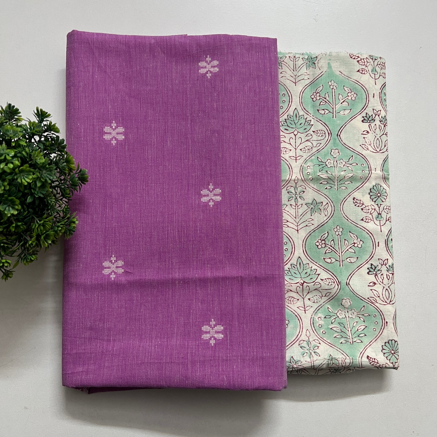 Soft Handloom Cotton With Pure Cotton Hand Block Print Combo Set (PH8566)