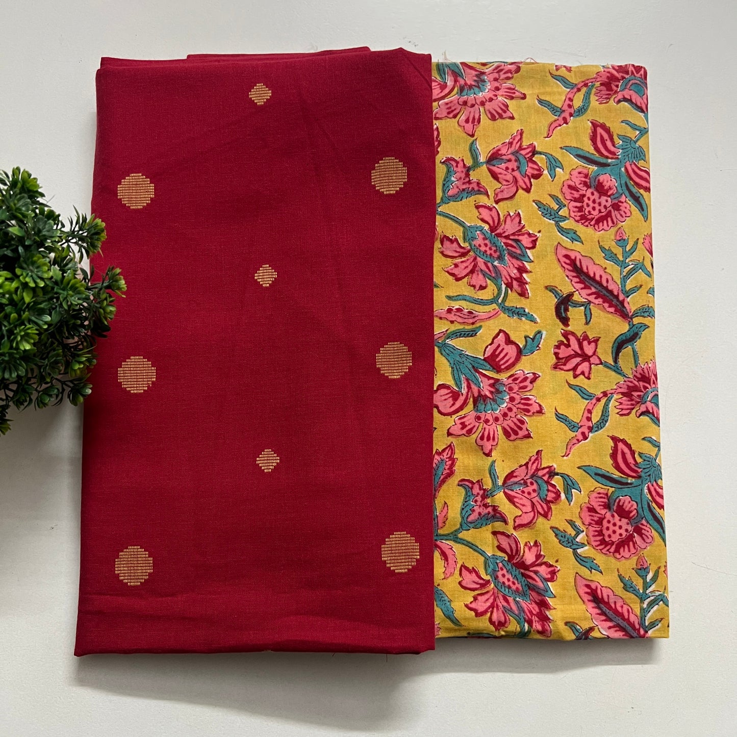 Soft Handloom Cotton With Pure Cotton Hand Block Print Combo Set (PH8571)