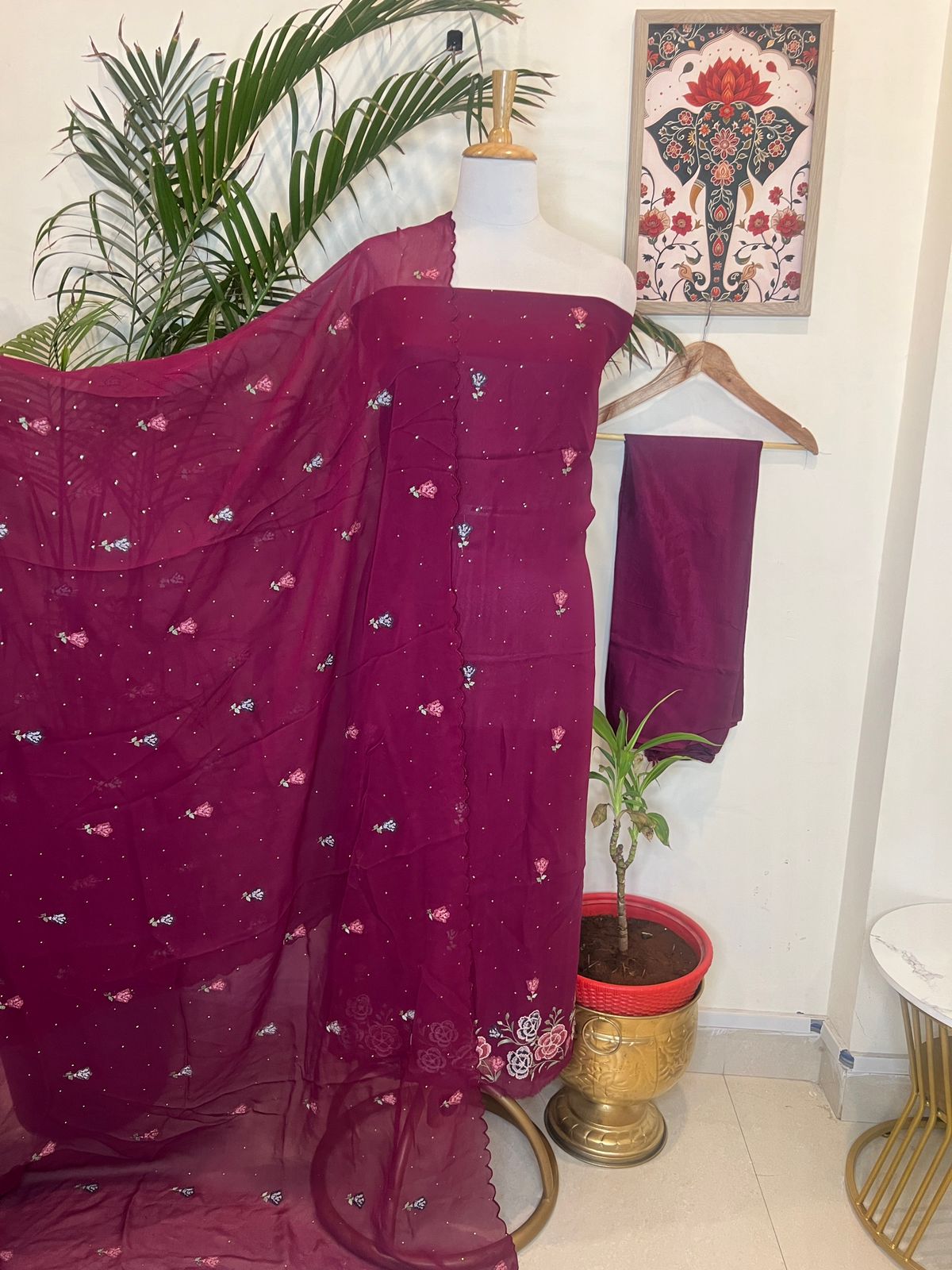 GEORGETTE MUKESH WORK KURTA