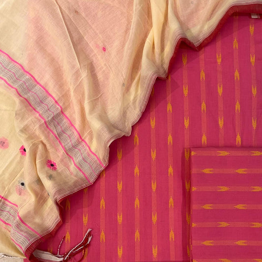HANDLOOM COTTON KURTA WITH LINEN JAMDANI DUPATTA