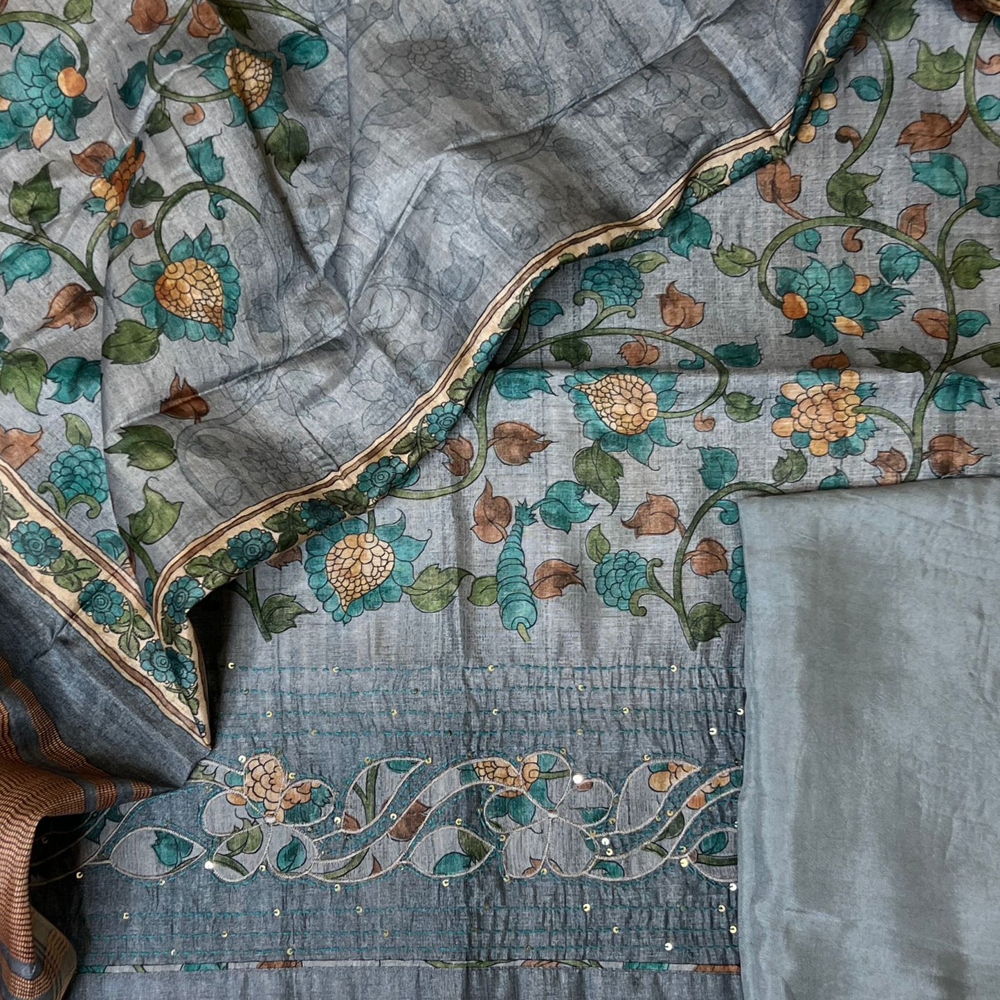 SEMI TUSSER KALAMKARI PRINT SUIT