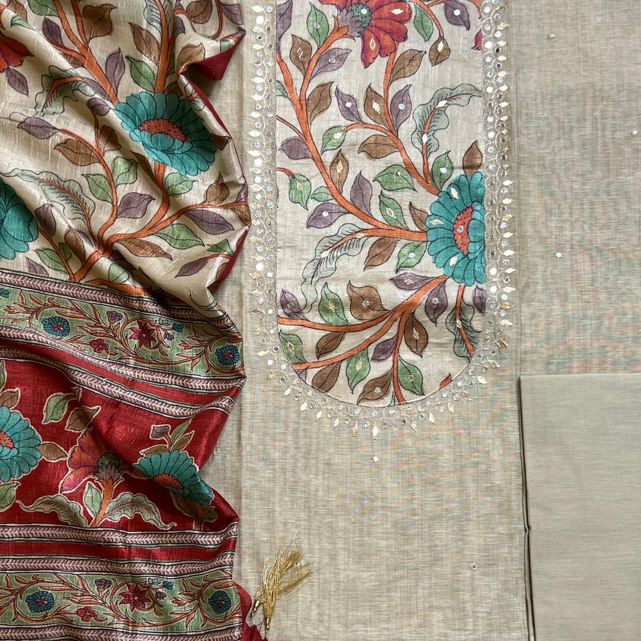 SLUB CHANDERI THREE PIECE SET