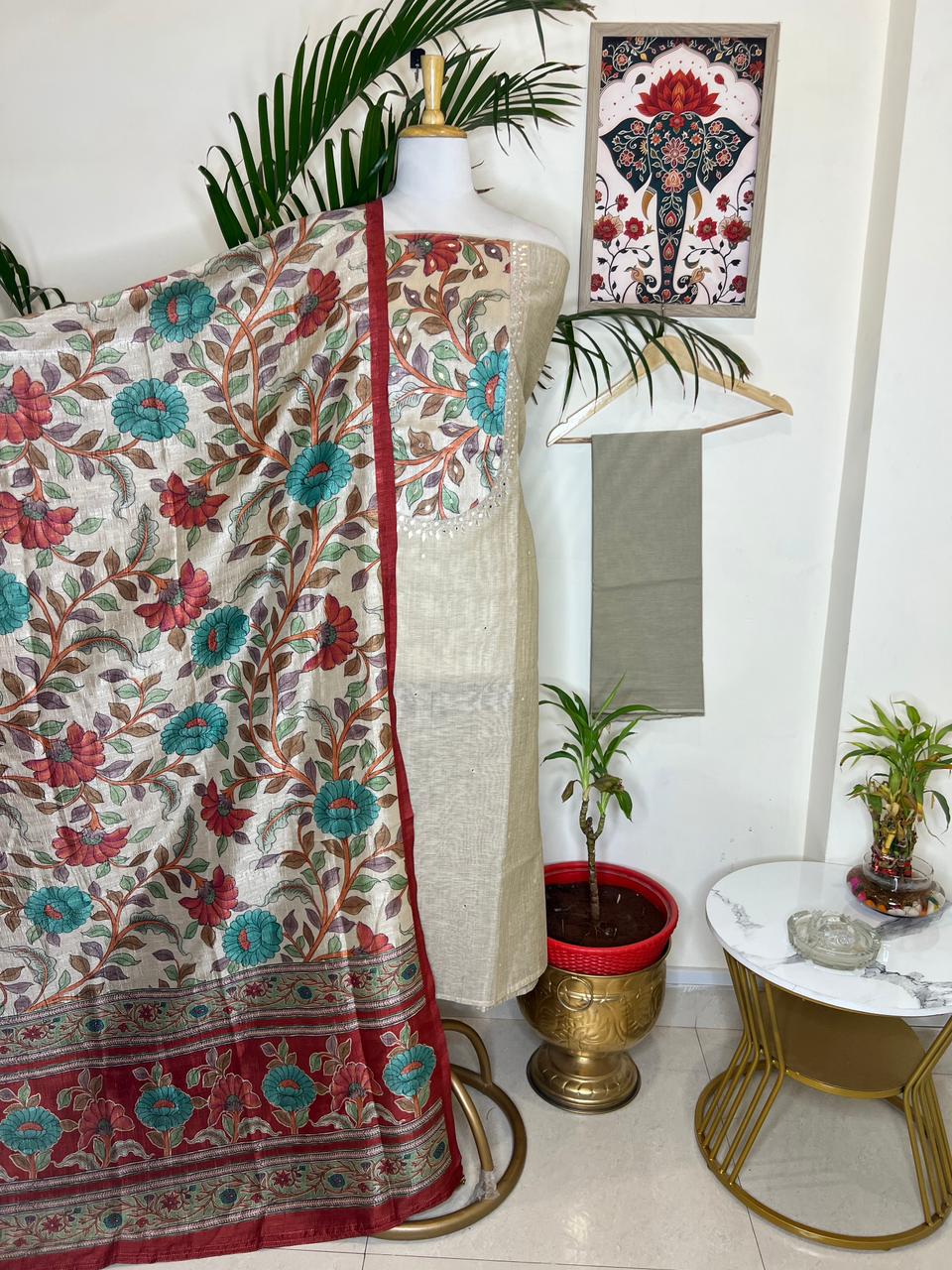 SLUB CHANDERI THREE PIECE SET