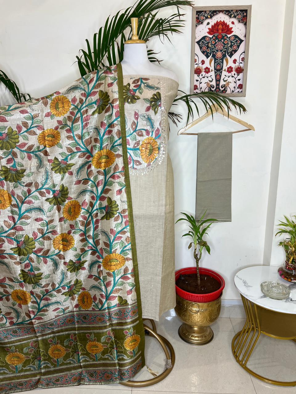 SLUB CHANDERI THREE PIECE SET