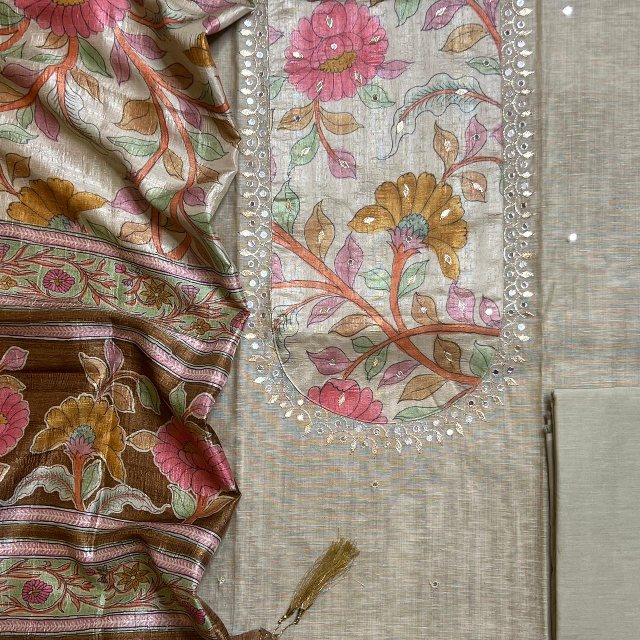 SLUB CHANDERI THREE PIECE SET