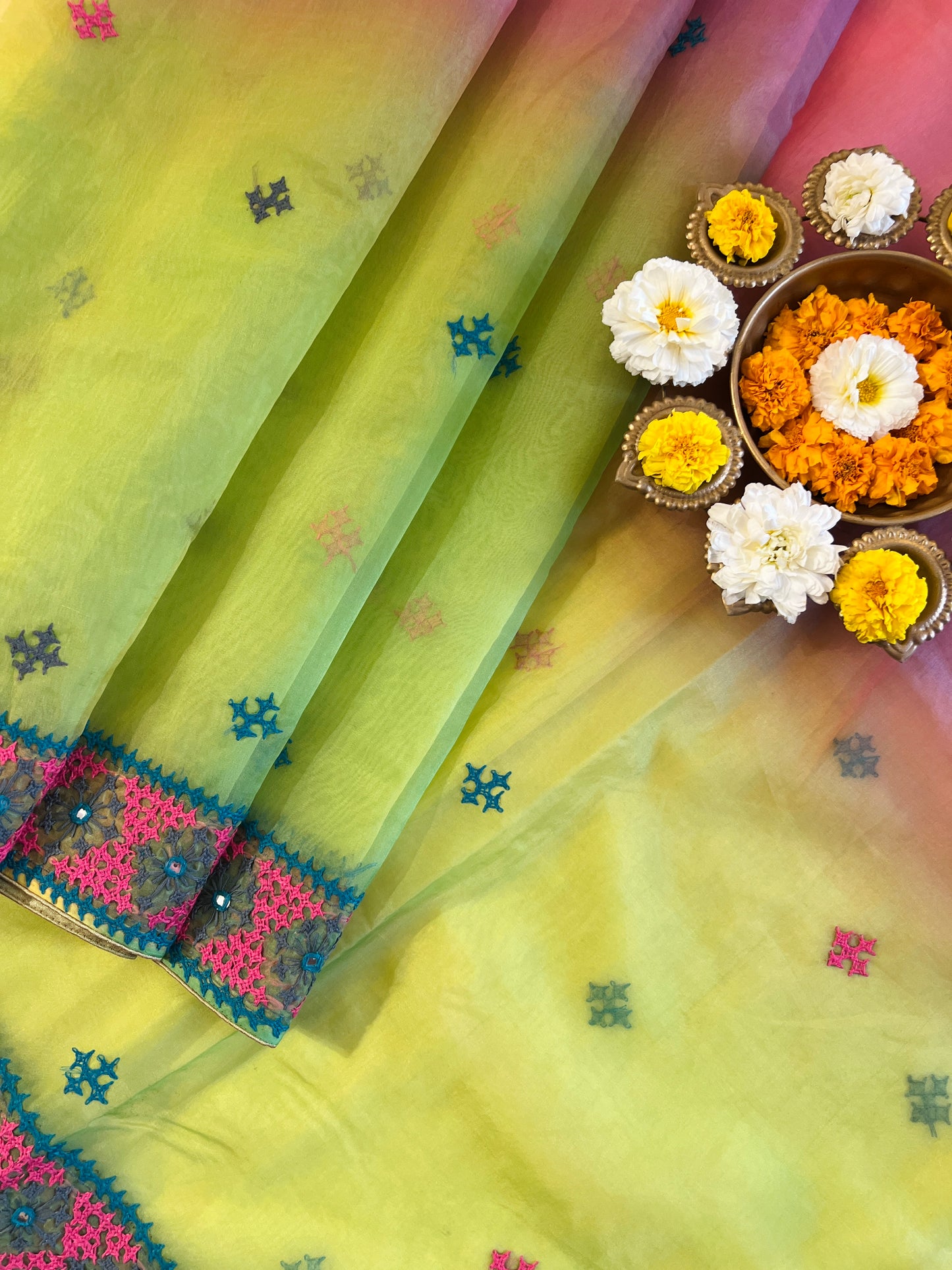 SOFT ORGANZA KUTCH WORK SAREE