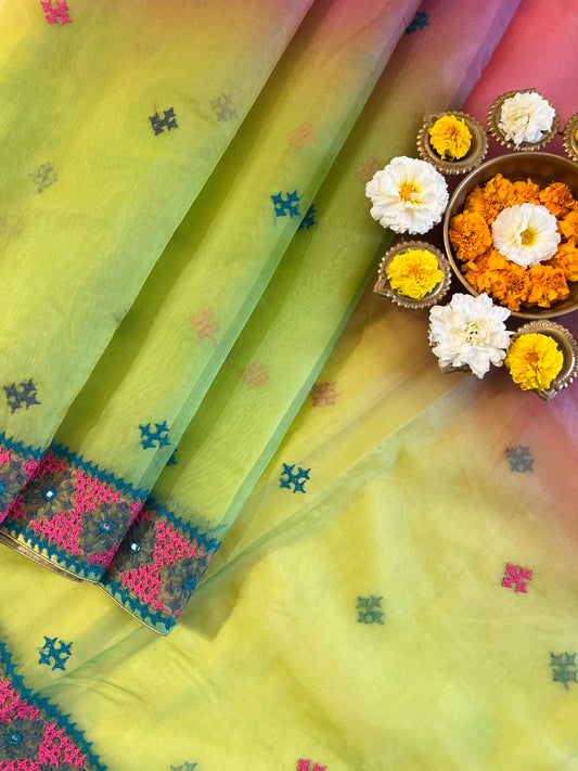 SOFT ORGANZA KUTCH WORK SAREE
