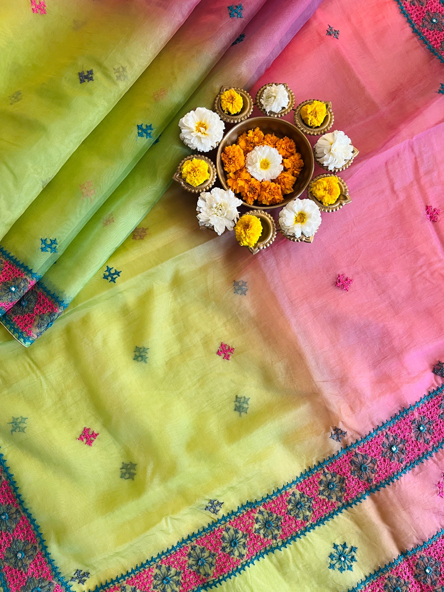 SOFT ORGANZA KUTCH WORK SAREE