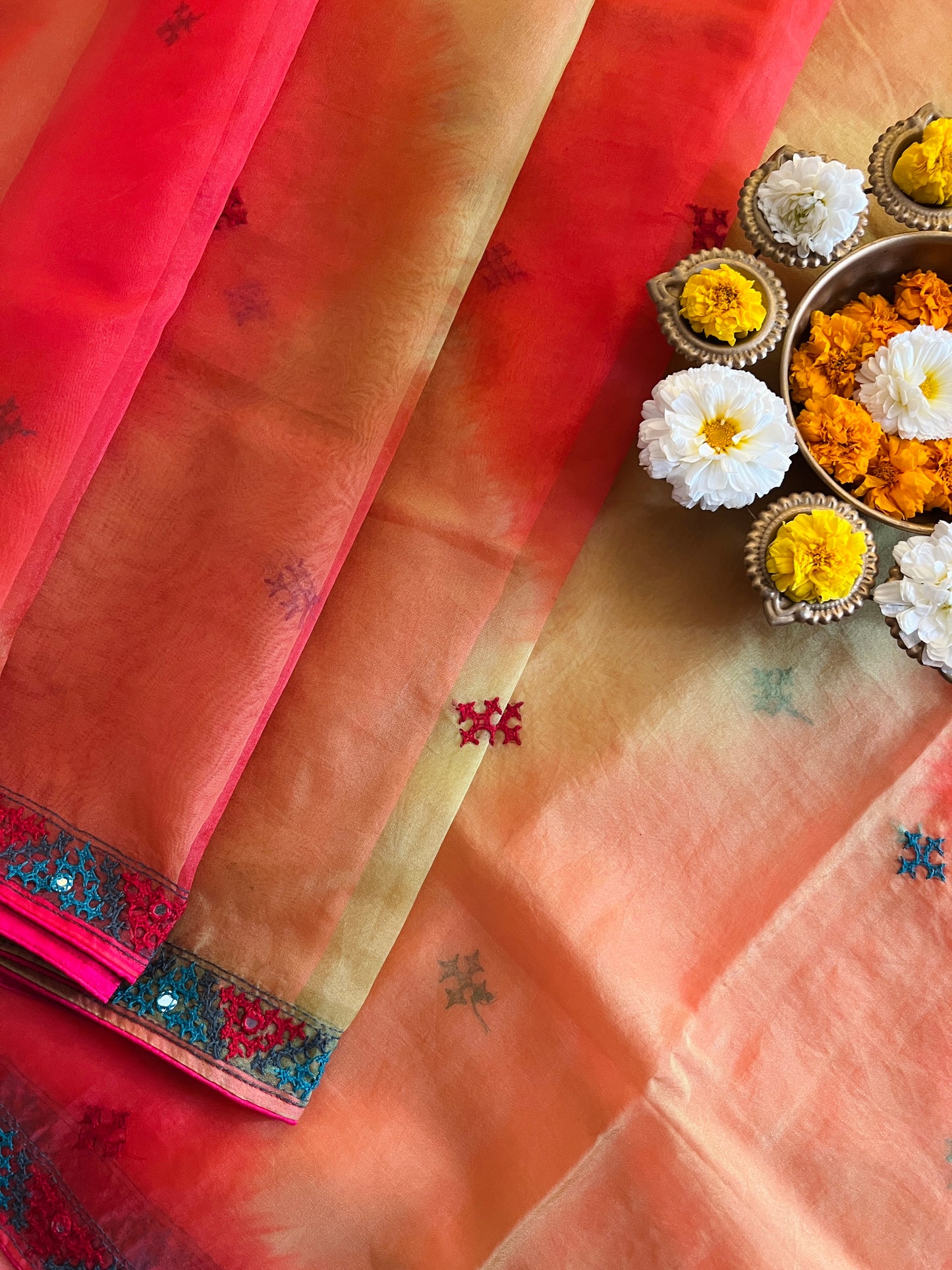 SOFT ORGANZA KUTCH WORK SAREE
