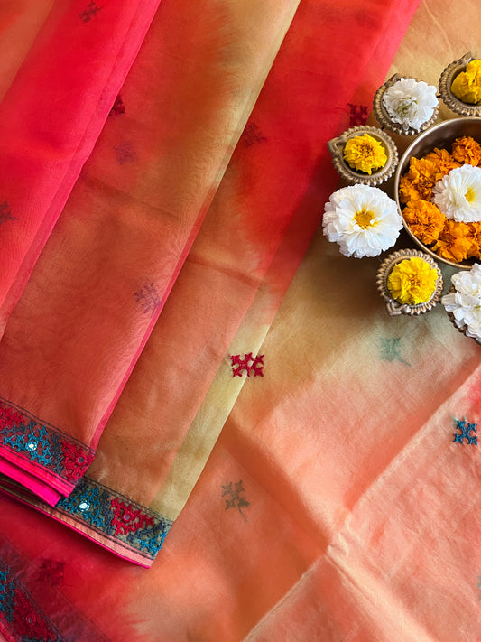 SOFT ORGANZA KUTCH WORK SAREE