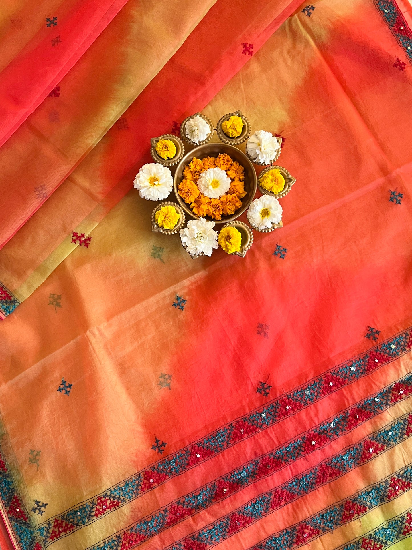 SOFT ORGANZA KUTCH WORK SAREE