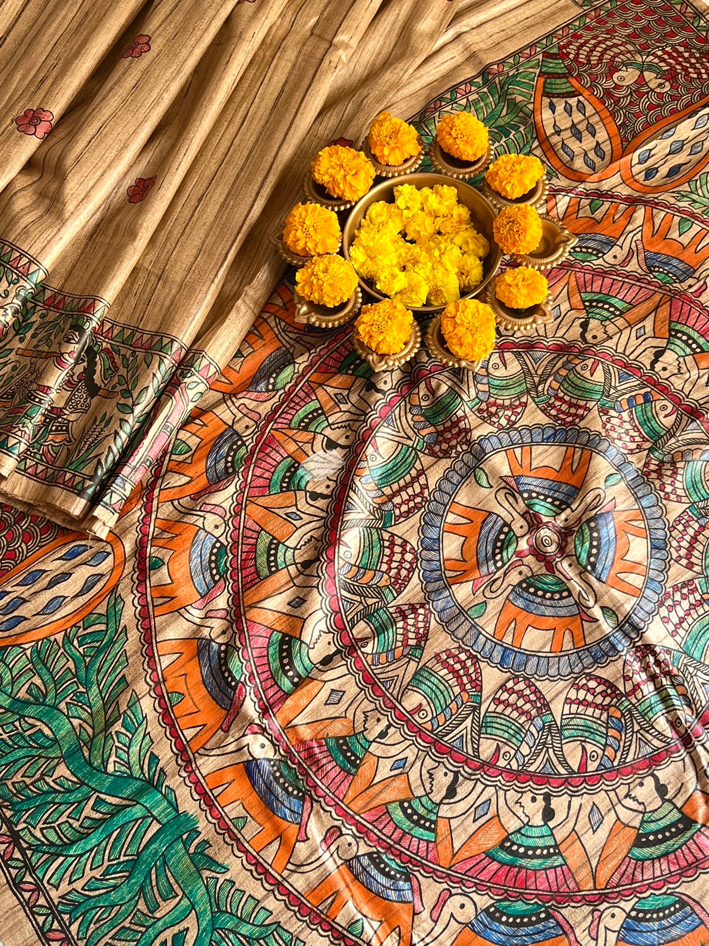 PURE DESI TUSSAR MADHUBANI SAREE