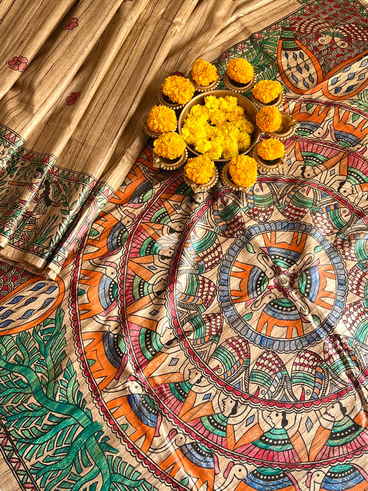 PURE DESI TUSSAR MADHUBANI SAREE