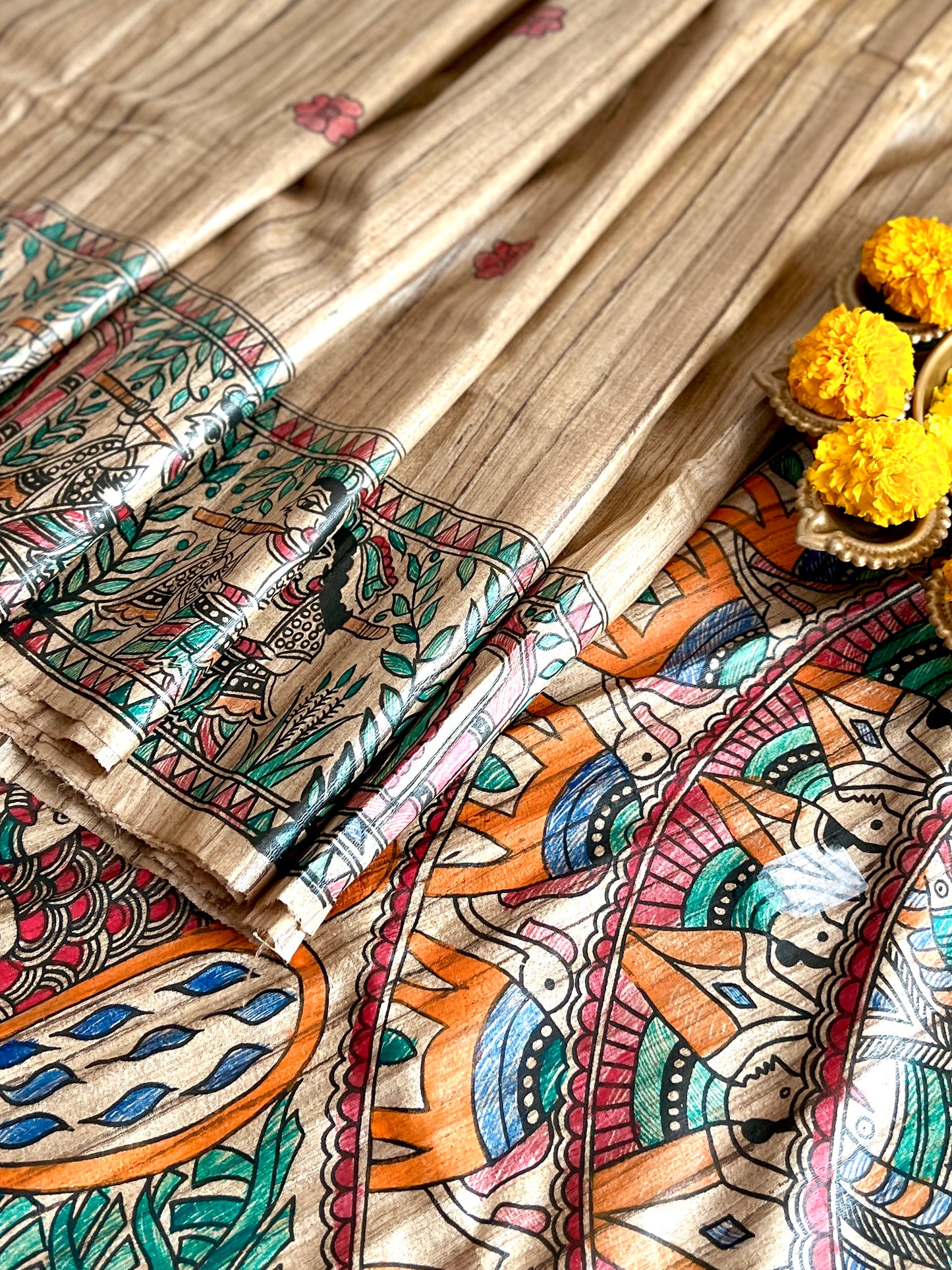 PURE DESI TUSSAR MADHUBANI SAREE