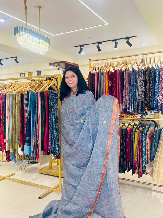 LINEN JAMDANI SAREE (PH4757)