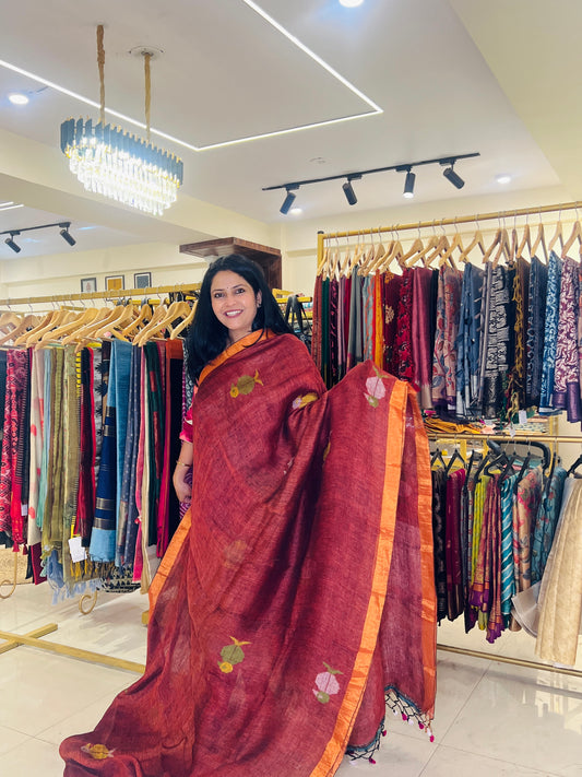 LINEN JAMDANI SAREE (PH4761)