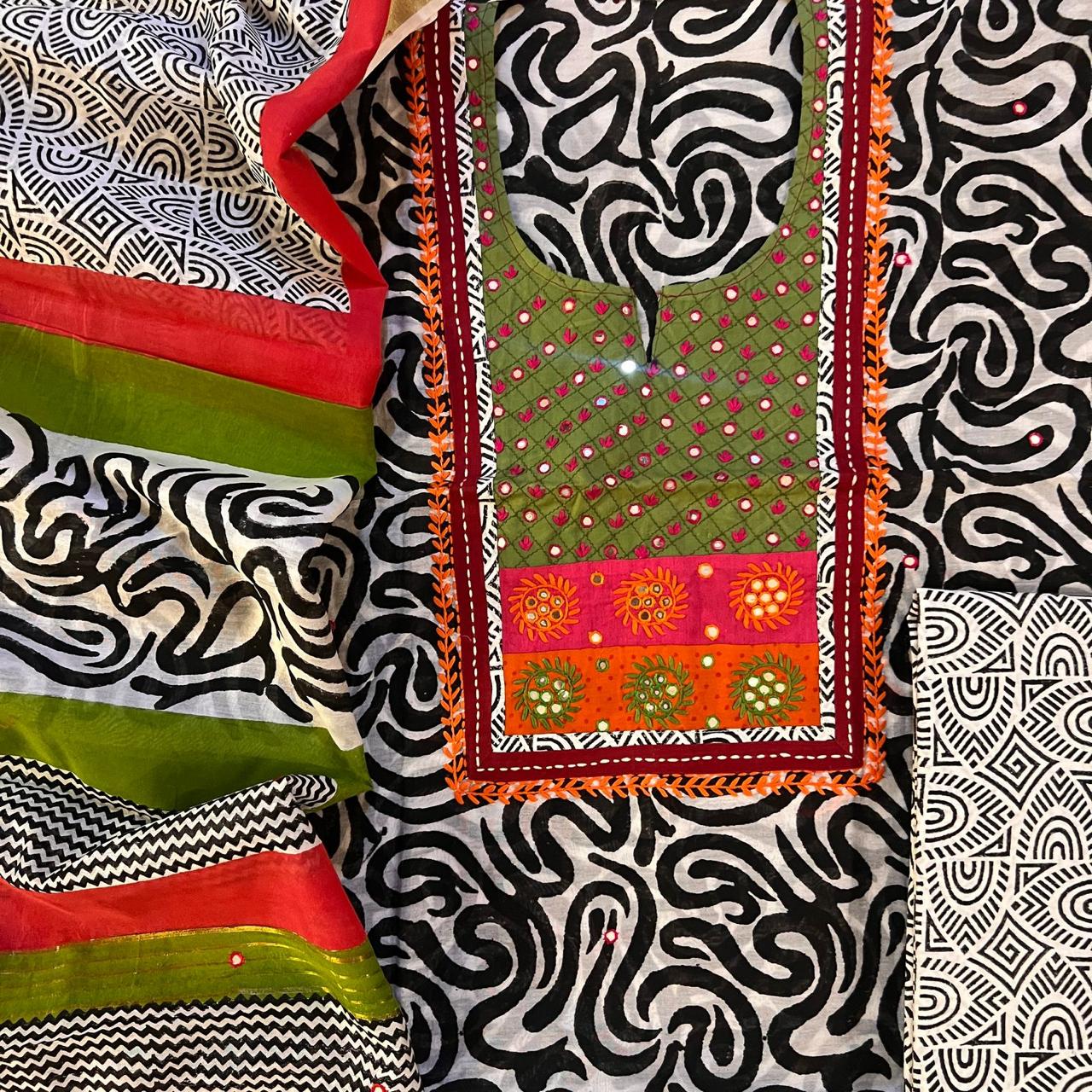 CHANDERI SILK EMBROIDERY SET