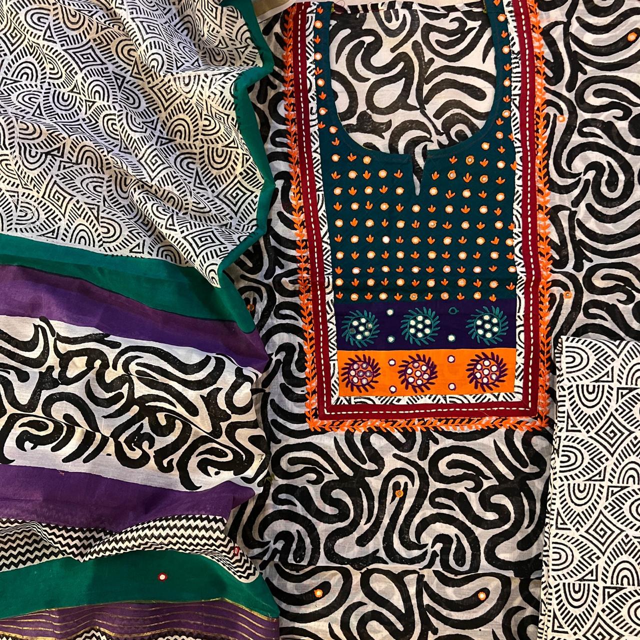 CHANDERI SILK EMBROIDERY SET