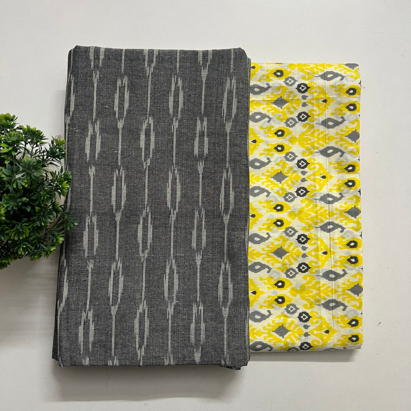 Soft Handloom Ikat Cotton With Pure Cotton Hand Block Print Combo Set (PH8553)
