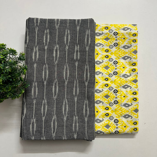 Soft Handloom Ikat Cotton With Pure Cotton Hand Block Print Combo Set (PH8553)