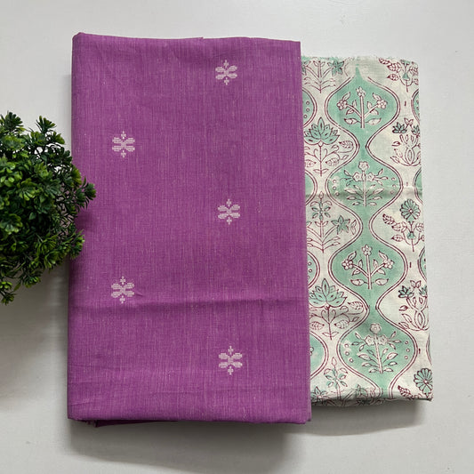 Soft Handloom Cotton With Pure Cotton Hand Block Print Combo Set (PH8566)