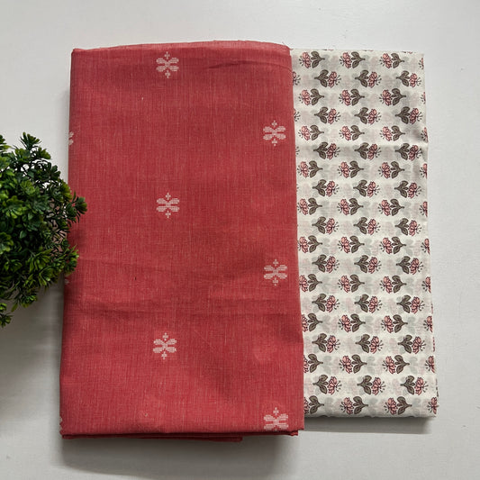 Soft Handloom Cotton With Pure Cotton Hand Block Print Combo Set (PH8567)