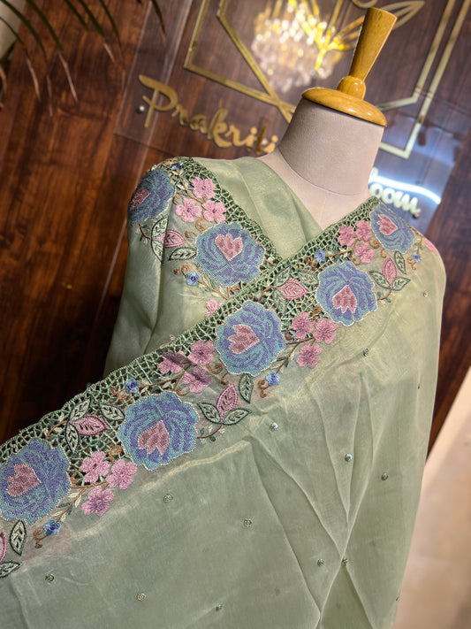 TISSUE ORGANZA EMBROIDERED SAREE (PH8731)