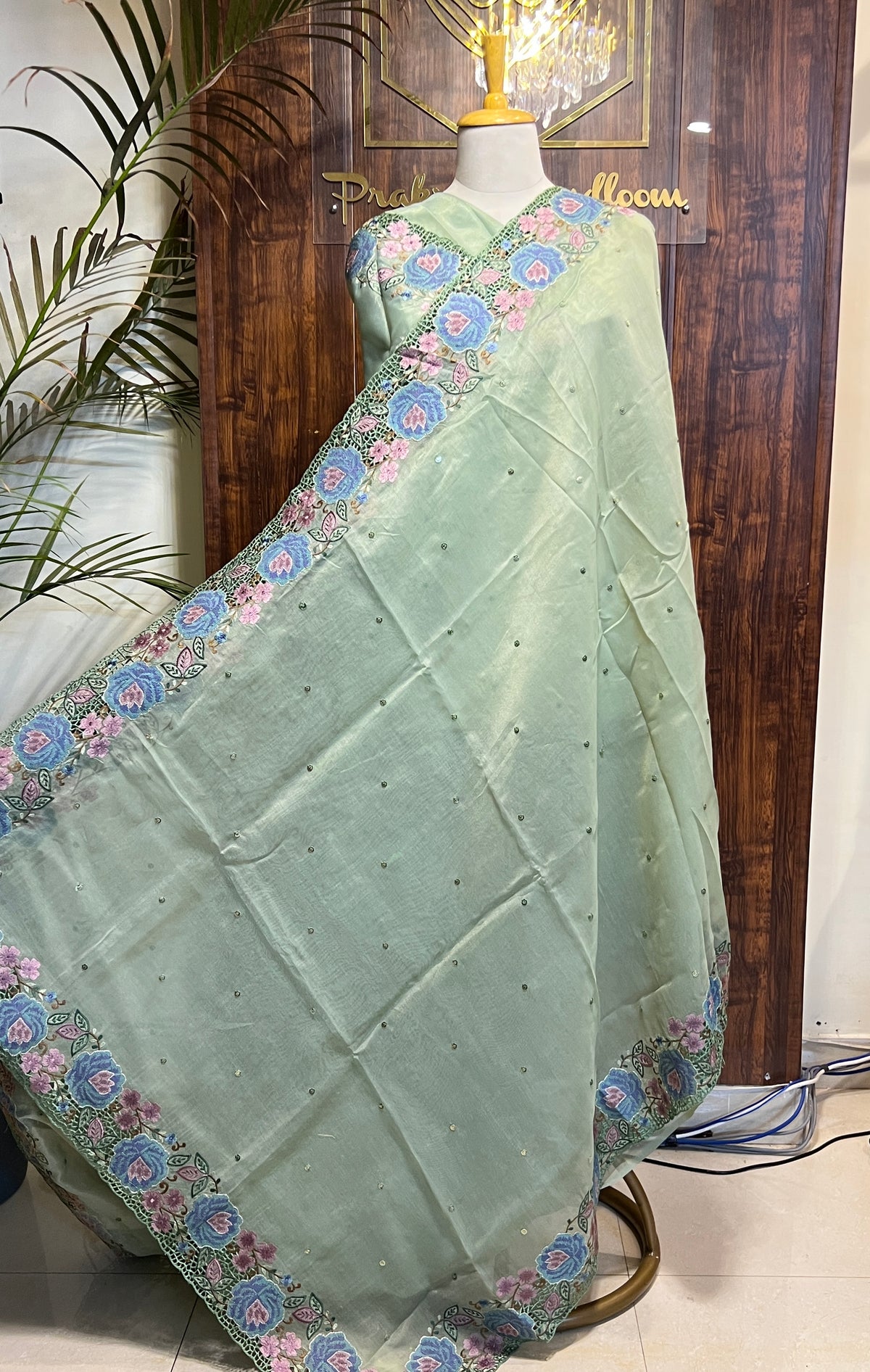 TISSUE ORGANZA EMBROIDERED SAREE (PH8731)