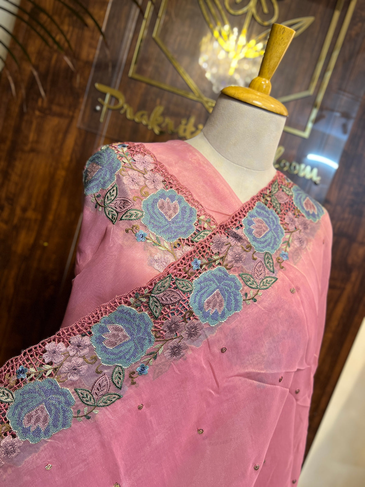 TISSUE ORGANZA EMBROIDERED SAREE (PH8732)