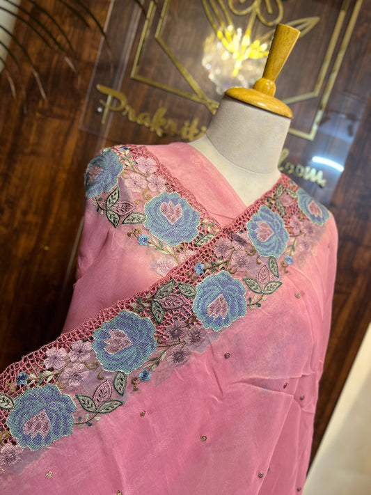 TISSUE ORGANZA EMBROIDERED SAREE (PH8732)