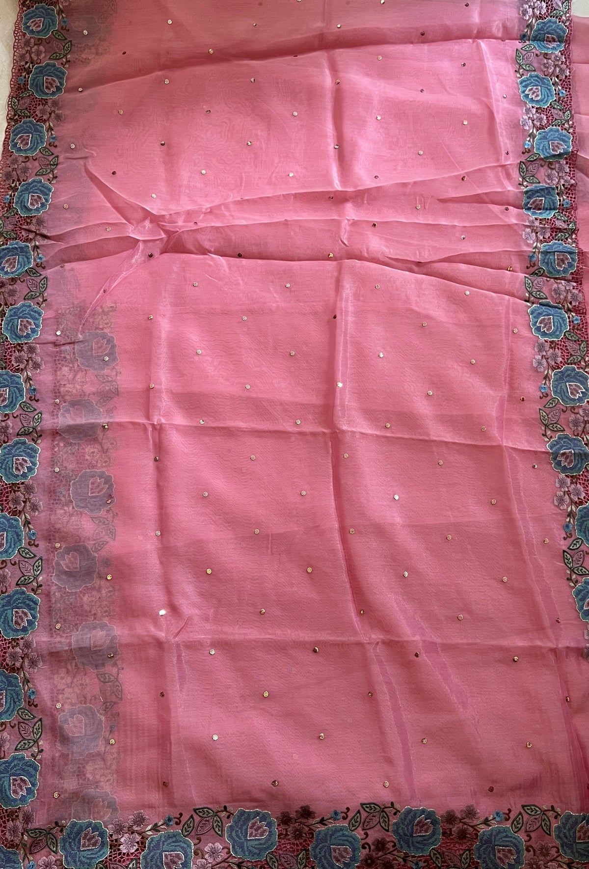 TISSUE ORGANZA EMBROIDERED SAREE (PH8732)