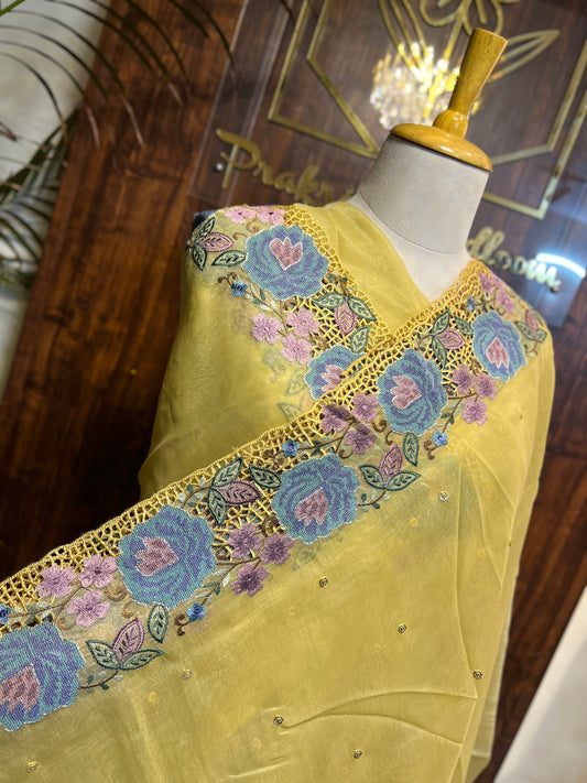 TISSUE ORGANZA EMBROIDERED SAREE (PH8733)