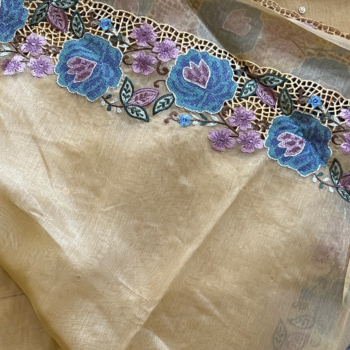 TISSUE ORGANZA EMBROIDERED SAREE (PH8733)