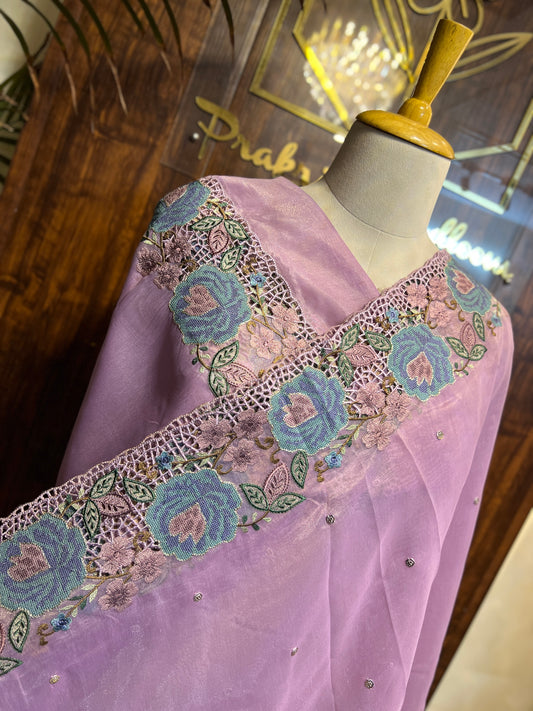 TISSUE ORGANZA EMBROIDERED SAREE (PH8734)