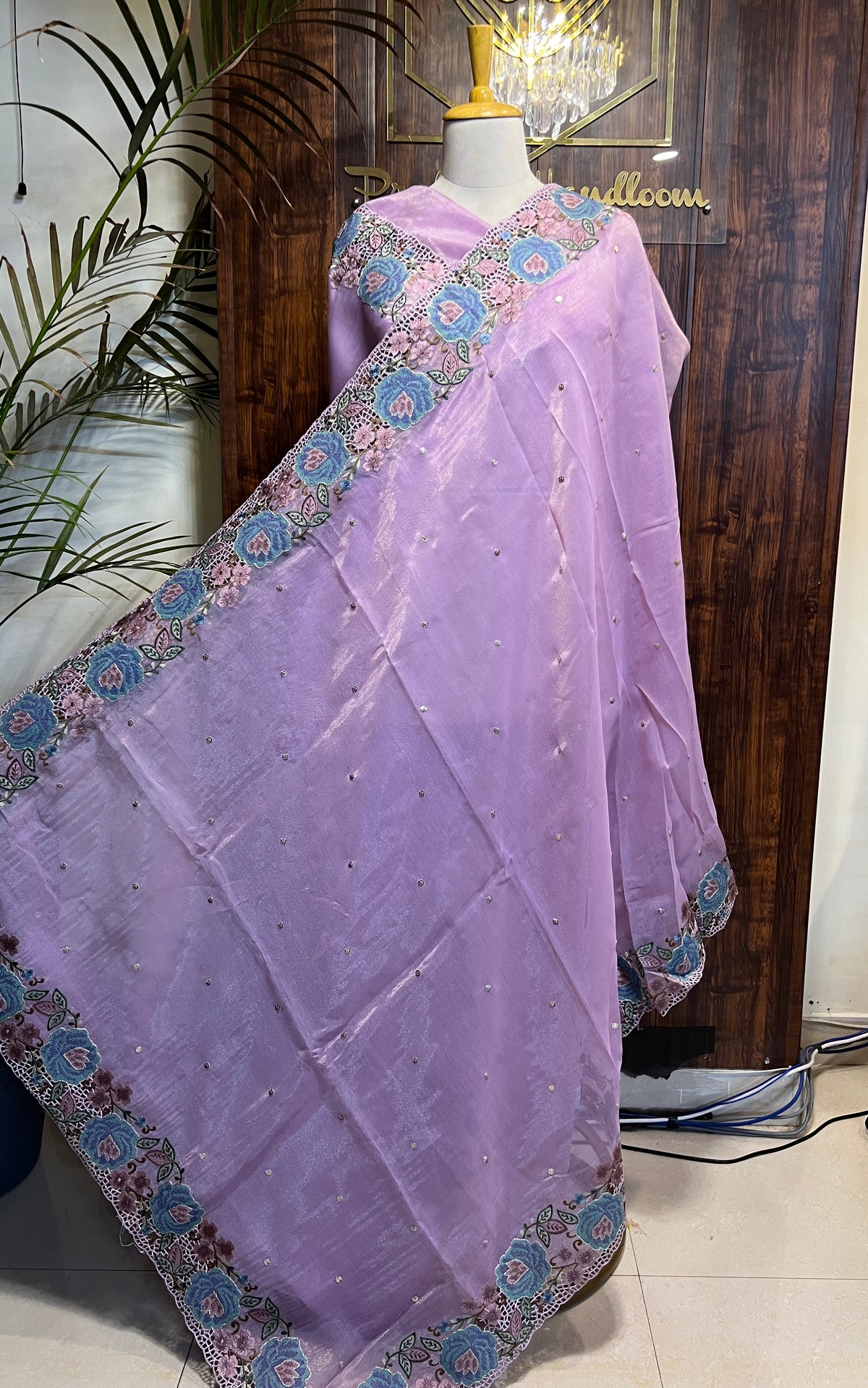 TISSUE ORGANZA EMBROIDERED SAREE (PH8734)