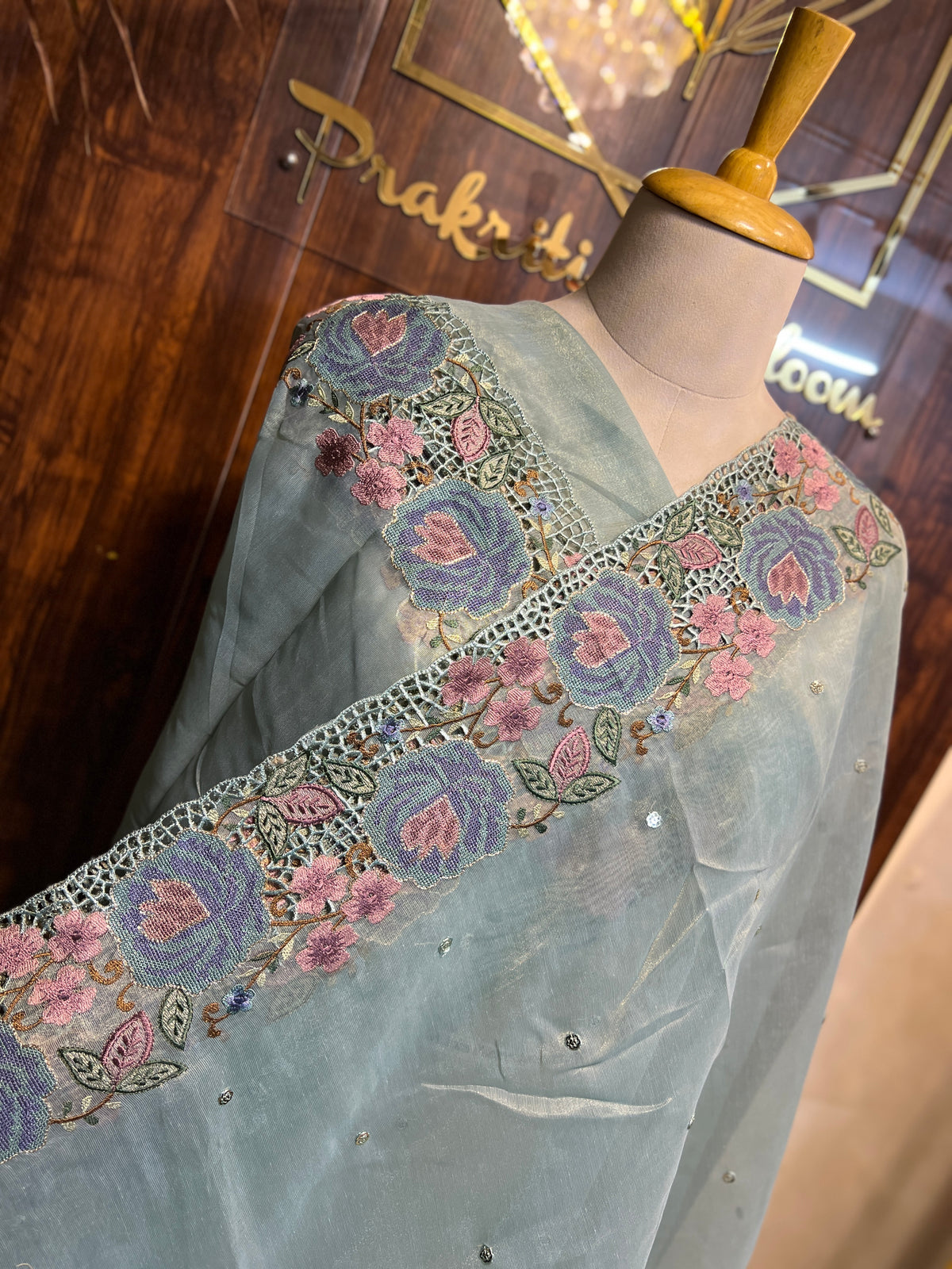 TISSUE ORGANZA EMBROIDERED SAREE (PH8735)