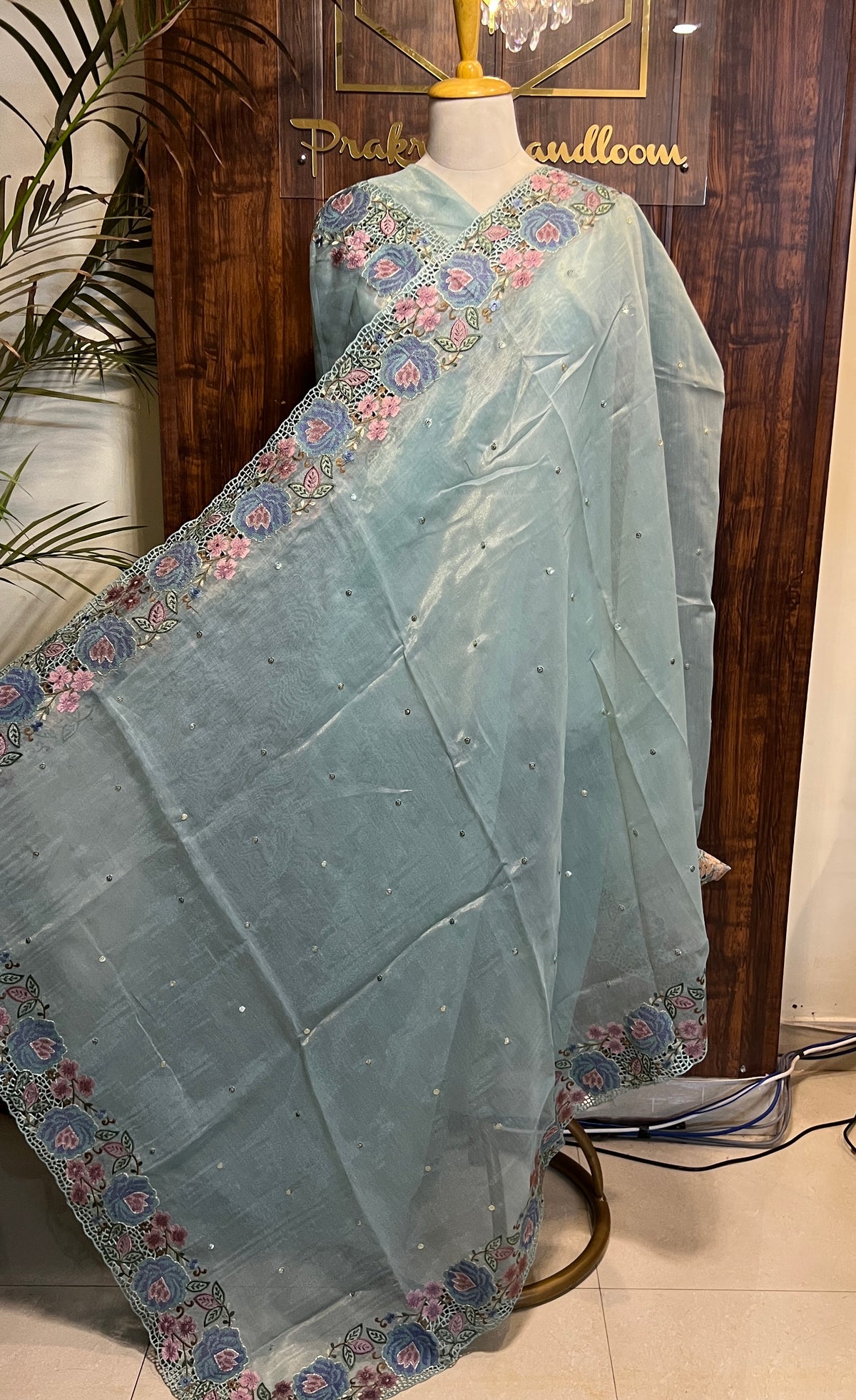 TISSUE ORGANZA EMBROIDERED SAREE (PH8735)