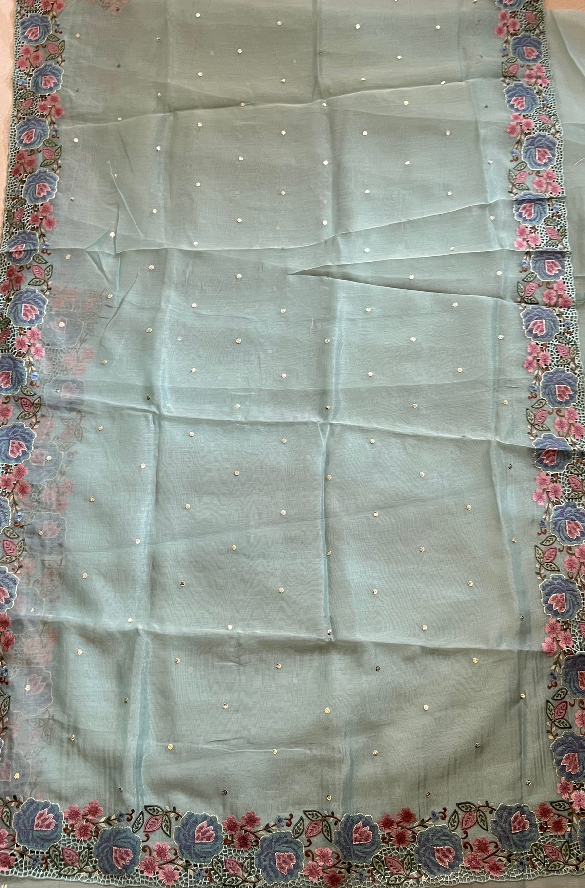 TISSUE ORGANZA EMBROIDERED SAREE (PH8735)