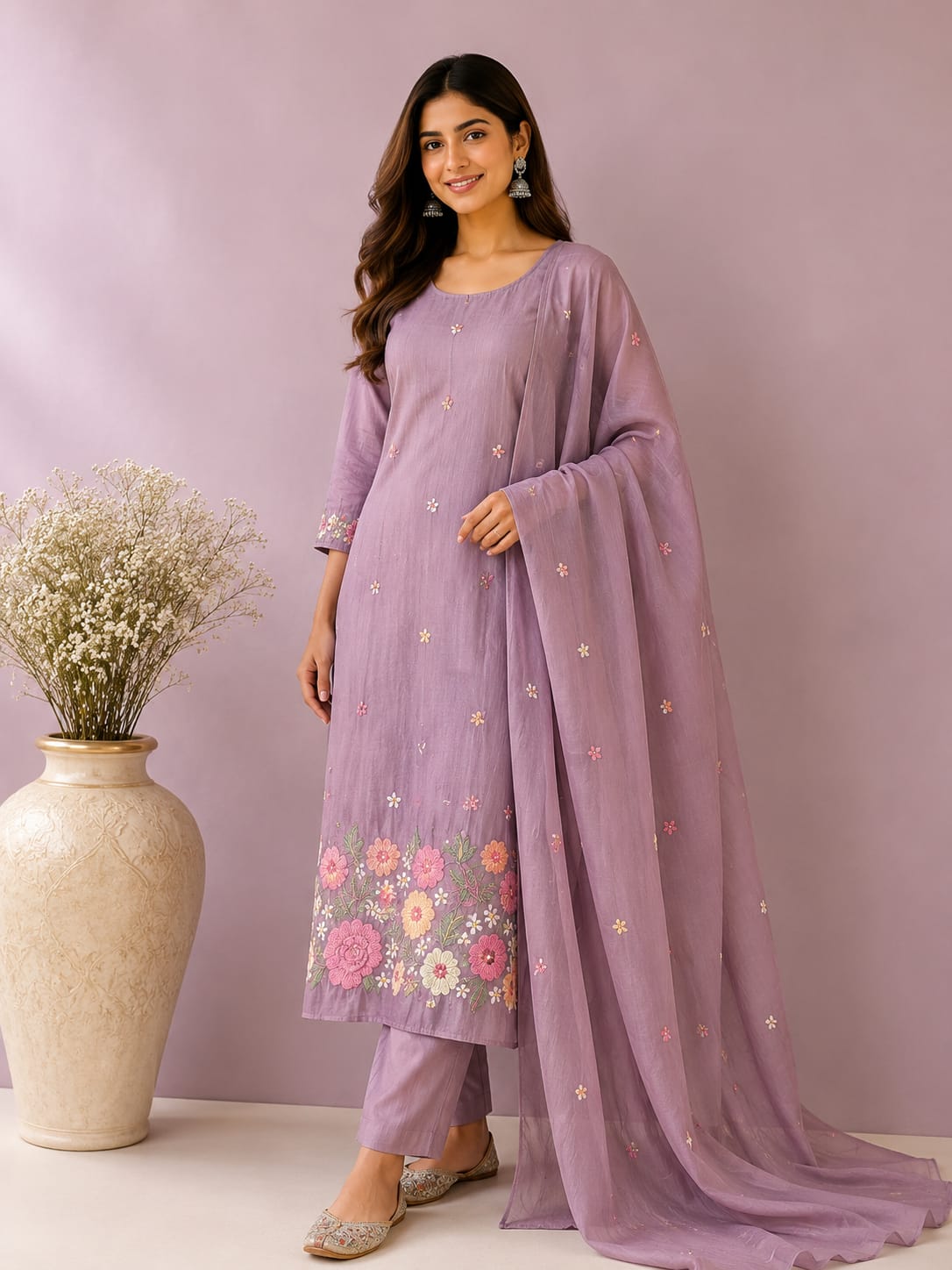 Prakriti Atelier | Pure Fine Mul Chanderi Embroidered Premium Designer Suit Set (PH8995)