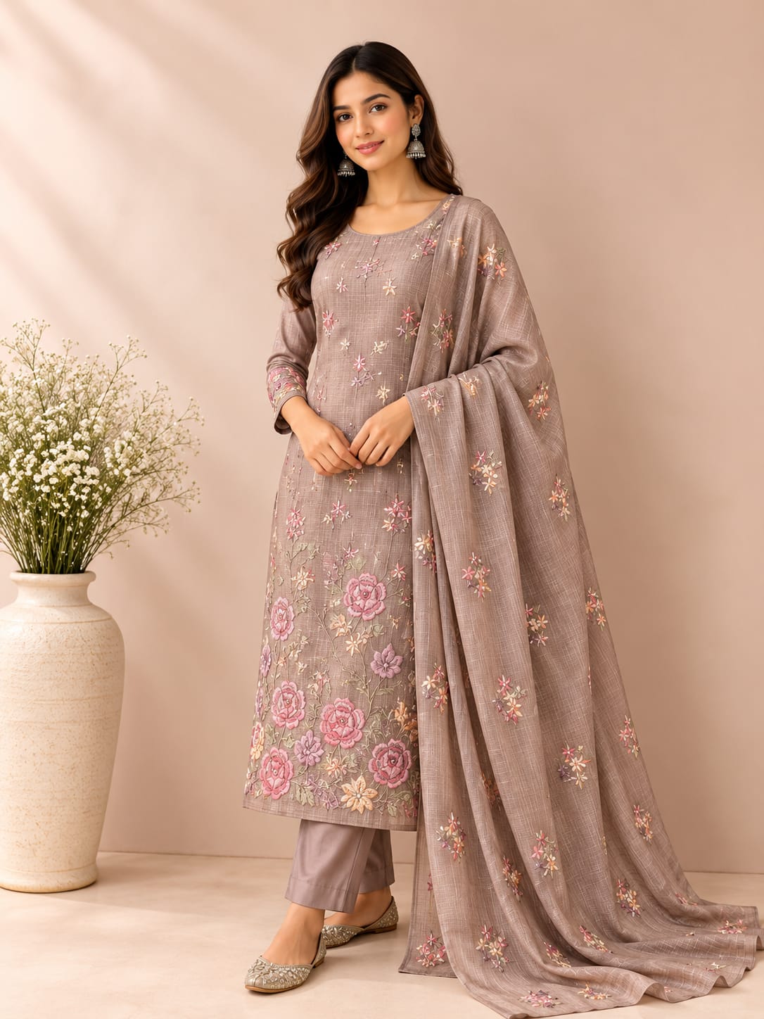 Prakriti Atelier | Pure Kota Tusser Fine Heavy Embroidery Premium Designer Suit Set (PH9004)