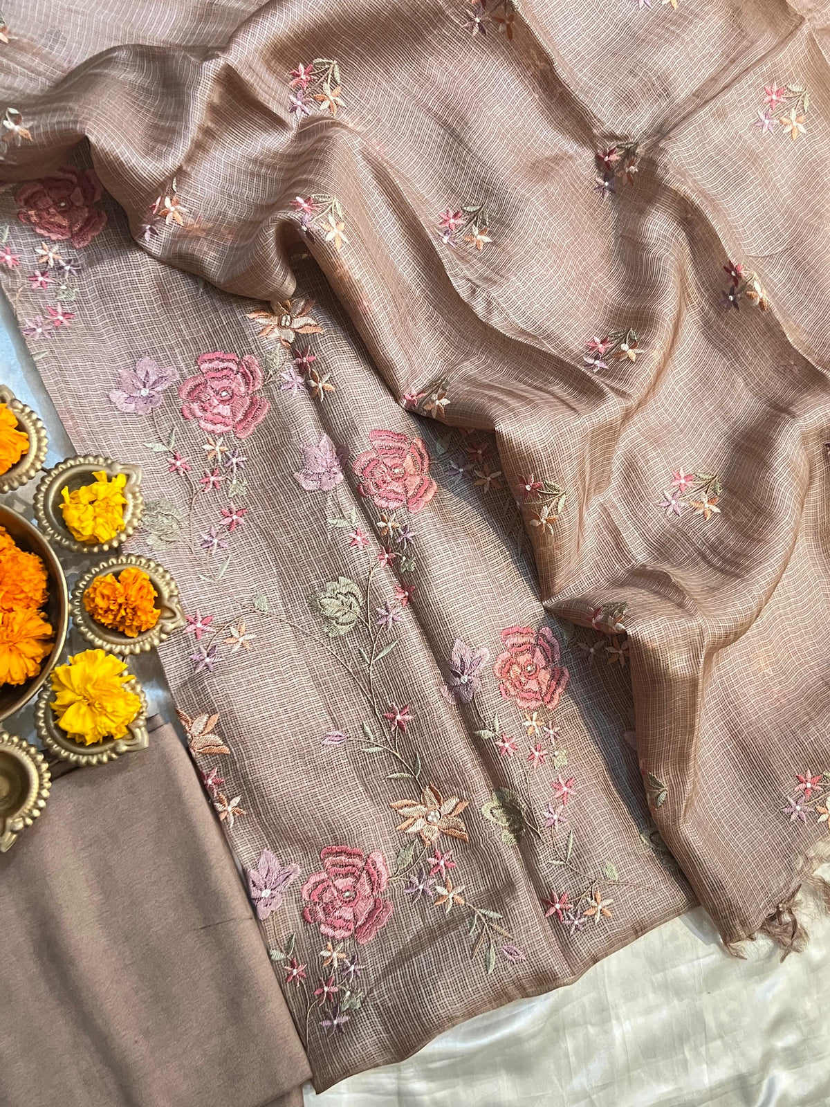 Prakriti Atelier | Pure Kota Tusser Fine Heavy Embroidery Premium Designer Suit Set (PH9004)