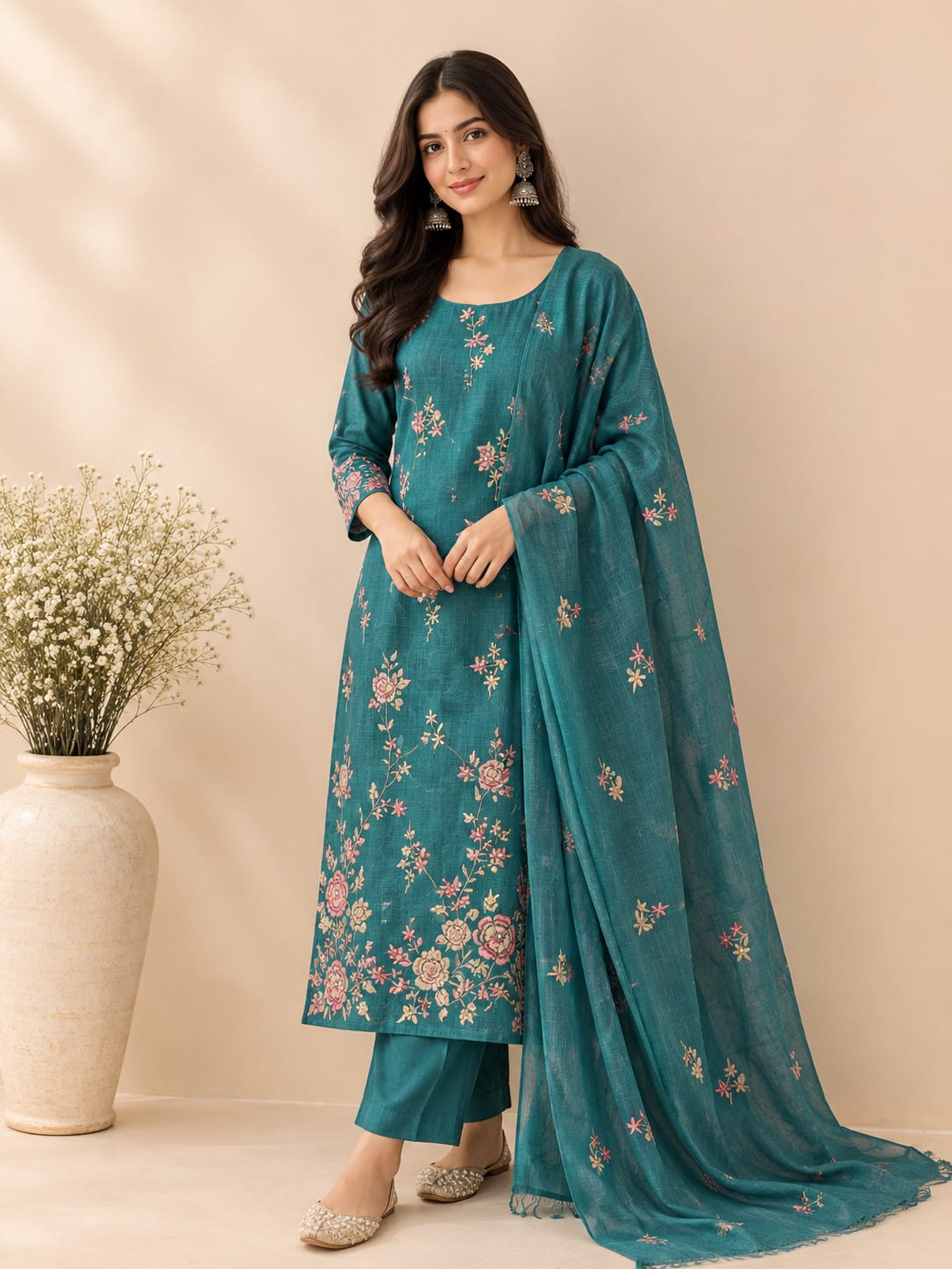 Prakriti Atelier | Pure Kota Tusser Fine Heavy Embroidery Premium Designer Suit Set (PH9005)