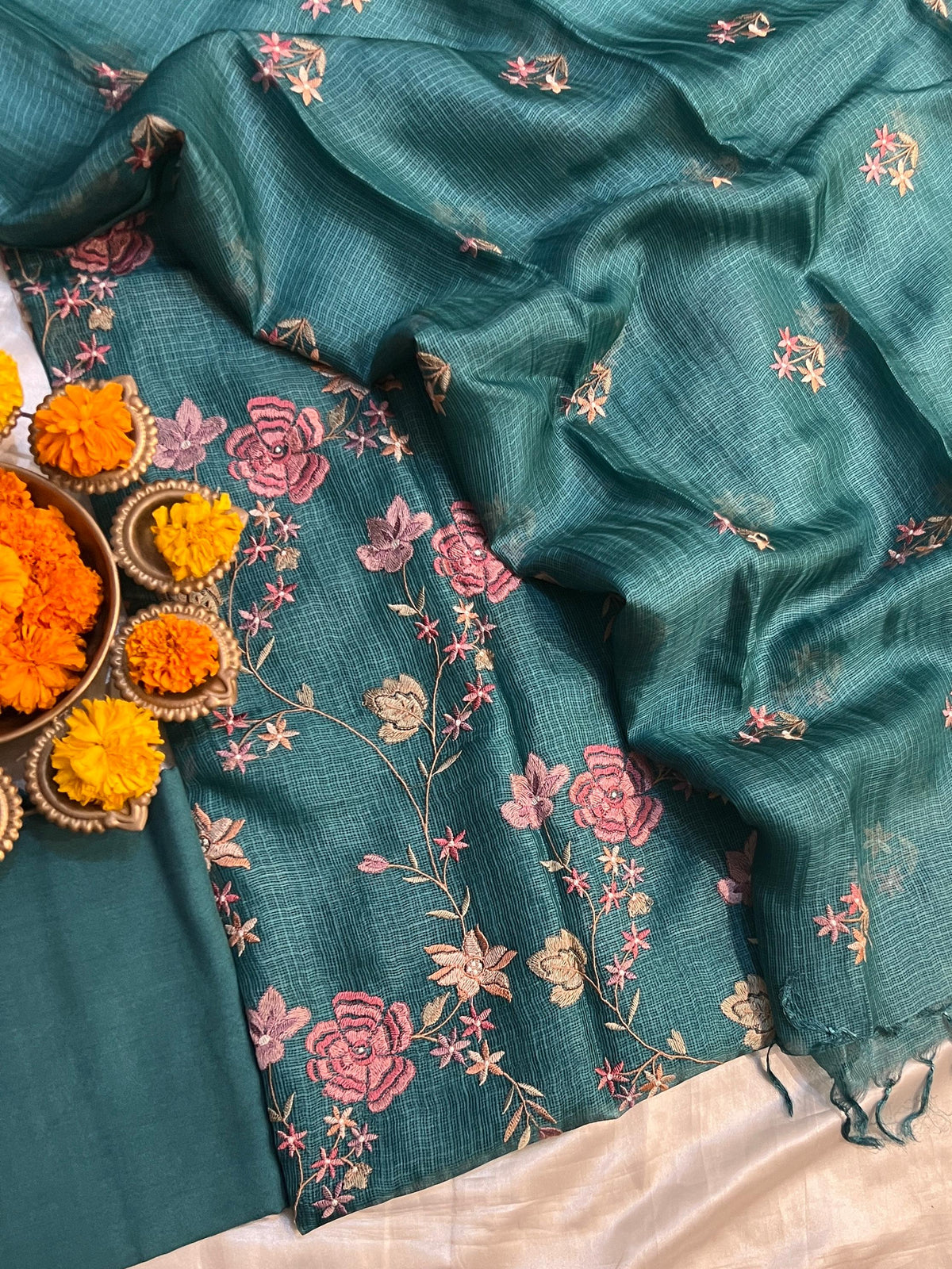 Prakriti Atelier | Pure Kota Tusser Fine Heavy Embroidery Premium Designer Suit Set (PH9005)