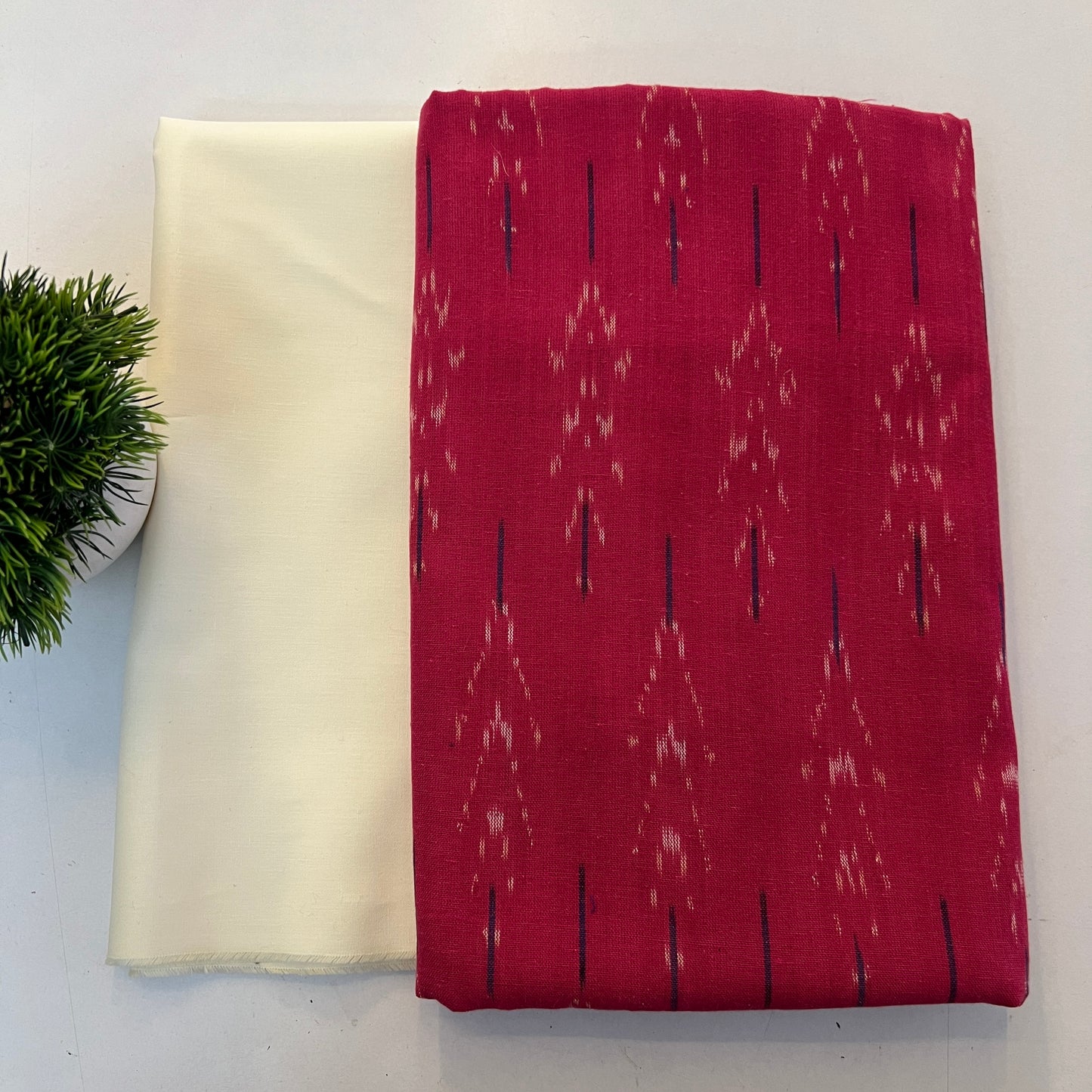 Soft Handloom Ikat Cotton With Pure Cotton Bottom Combo Set (PH9056)